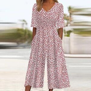 Maisie Blue and White Wide-Leg Jumpsuit, Size S